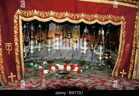 Bethlehem, der Stern von Betlehem in der Geburtsgrotte Stockfoto