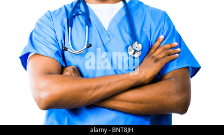 Arzt in blauen Scrubs Stockfoto
