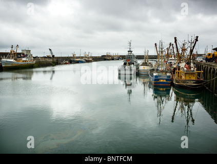 Angelboote/Fischerboote vertäut im Hafen von Newlyn in Cornwall. Stockfoto