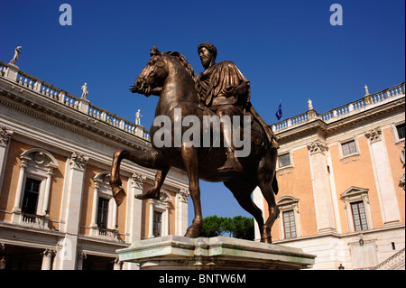 Italien, Rom, Piazza del Campidoglio, Statue von Marcus Aurel Stockfoto