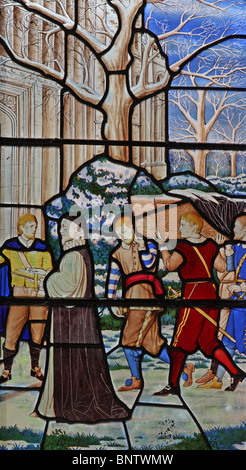 Ein Buntglasfenster von Hugh Ray Easton (1906-1965) zeigt Die Leiche von König Karl I. von England wird eingemiert Nach seiner Hinrichtung Stockfoto