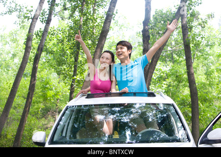 Familie auf einem Roadtrip Stockfoto