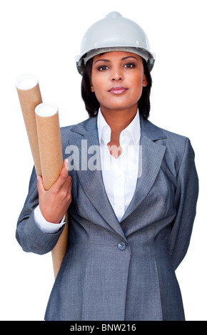 Ernst Architekten halten Blaupausen Stockfoto