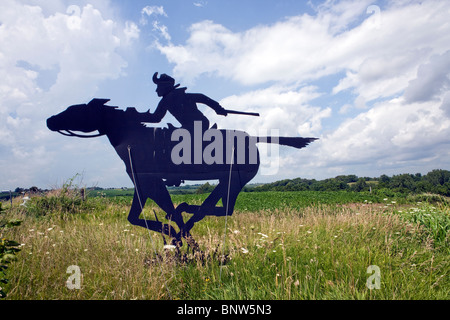 Ausschnitt von einem Reiter und Pferd von der Pony-Express, in der Nähe von St. Joseph, Missouri. Stockfoto