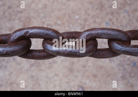 Rostige Kette Detail, antike Schmiedearbeiten. Stockfoto