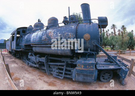 Fisheye Ansicht der Dampflokomotive. Stockfoto