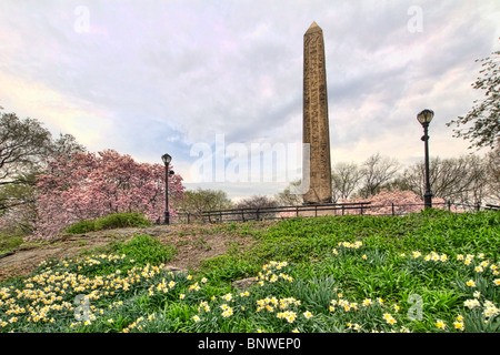 Ein High Dynamic Range-Blick auf Kleopatras Nadel an einem bewölkten Frühlingsmorgen im New Yorker Central Park Stockfoto