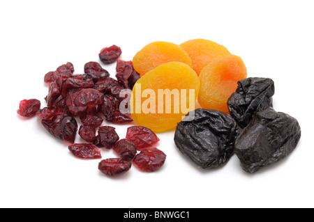 Trockenfrüchte (Aprikosen, Pflaumen, Preiselbeeren) Stockfoto