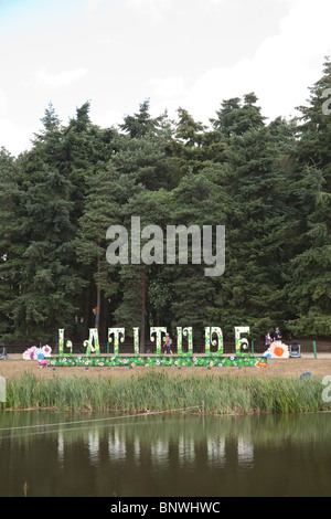 Latitude Festival Schild am 2010 Southwold, Suffolk, England. Stockfoto