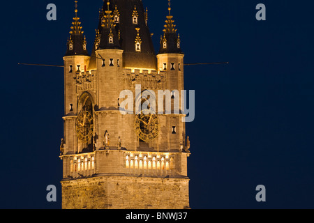 Belgien, Gent, St Bavos Cathedral in der Nacht, Sint Baafskathedraal Stockfoto