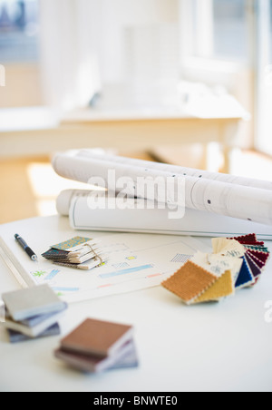 Haus Pläne und Farbmuster Stockfoto