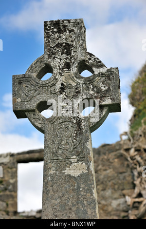 Keltisches Kreuz auf dem Friedhof von Cill Chriosd / Kilchrist Kirche auf der Isle Of Skye, Highlands, Schottland, UK Stockfoto