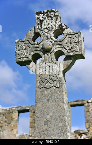 Keltisches Kreuz auf dem Friedhof von Cill Chriosd / Kilchrist Kirche auf der Isle Of Skye, Highlands, Schottland, UK Stockfoto