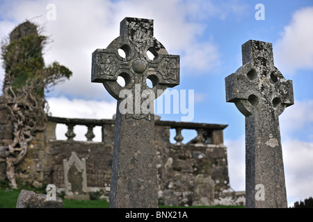 Keltisches Kreuz auf dem Friedhof von Cill Chriosd / Kilchrist Kirche auf der Isle Of Skye, Highlands, Schottland, UK Stockfoto