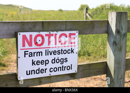 Achtung Schild, Hundebesitzer, Hunde unter Kontrolle, In Northumberland, England zu halten Stockfoto