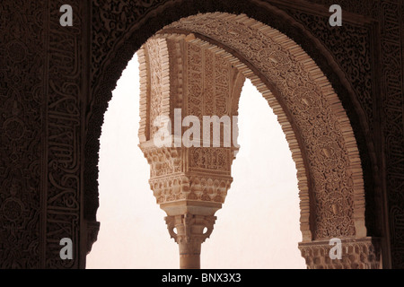 Detail der Stuck arbeiten im Mexuar Innenhof der Nasriden Paläste der Alhambra Granada Andalusien Spanien Europa Stockfoto