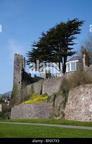 Burgruine und Gartenhaus, wo Dylan Thomas Laugharne Wales UK schrieb Stockfoto