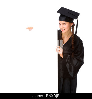 Voll isolierte Studio Bild von einer Frau junge Graduierung Stockfoto