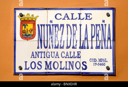 Straßenschild In La Laguna auf Teneriffa, Kanarische Inseln, Spanien Stockfoto