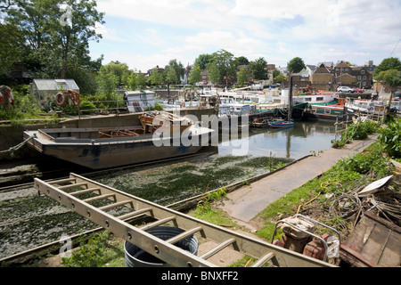 Werft auf Eel Pie Insel, Twickenham. Middlesex / Middx. VEREINIGTES KÖNIGREICH. Stockfoto