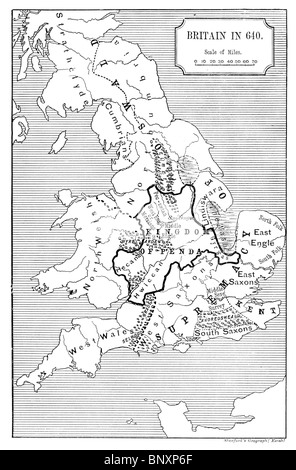 Schwarz und weiß-Abbildung eine Karte Anglo Saxon England zeigt das Königreich von König Penda Stockfoto