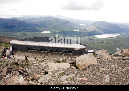 Mount Snowdon Gipfel Café, Snowdonia National Park, North Wales, UK Stockfoto