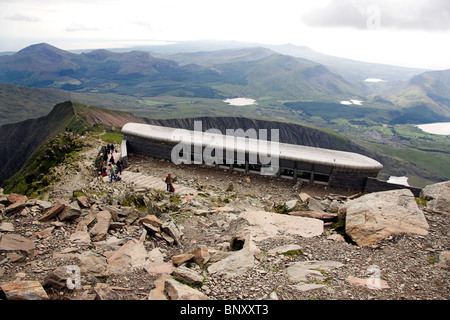 Mount Snowdon Gipfel Café, Snowdonia National Park, North Wales, UK Stockfoto