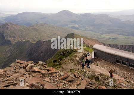 Mount Snowdon Gipfel Café, Snowdonia National Park, North Wales, UK Stockfoto