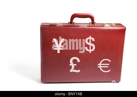Aktentasche mit Währungssymbole Stockfoto
