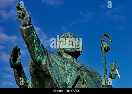 Spanien, Jakobsweg: Pilgern Denkmal am Monte do Gozo in Santiago De Compostela Stockfoto