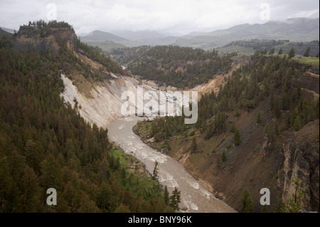 Fluss fließt durch tiefe Schlucht Stockfoto