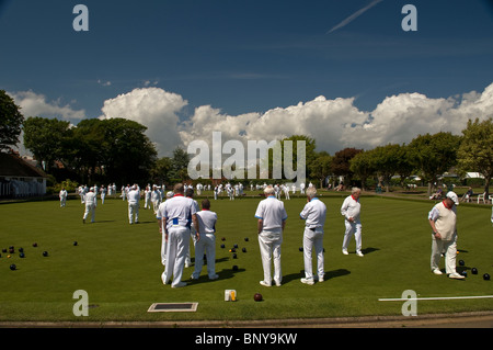 Boccia-Turnier in Haus Strandpark, Worthing, West Sussex, UK Stockfoto