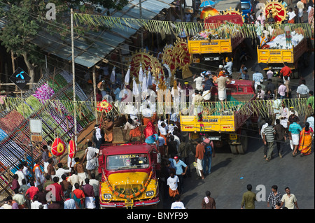 Indien Kerala Thrissur Vorbereitungen des Pooram Elephant Festival Stockfoto