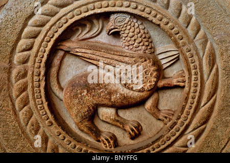 Spanien, Aragón: Detail von einem Grabstein in das königliche Kloster von San Juan De La Pena Stockfoto