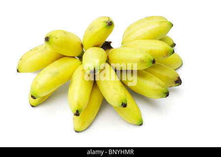 Handvoll frische gelbe Bananen auf weißem Hintergrund Stockfoto