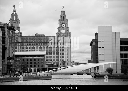 Leber-Gebäude und Princes Dock Steg Stockfoto