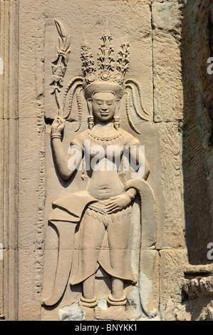 Kambodscha Angkor Apsara an der Wand von Angkor wat Stockfoto