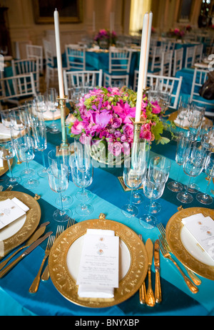 Dekorationen und Gedecke für Mexico State Dinner im Weißen Haus. Stockfoto