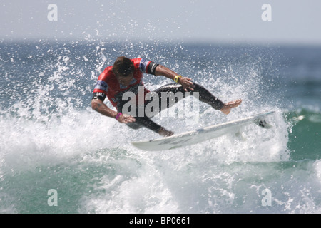 Franzose Marc Lacomare, Relenless Boardmasters Surfwettbewerb, Newquay, Cornwall, 8. August gewonnen. Stockfoto