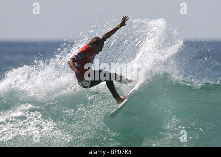 Franzose Marc Lacomare, Relenless Boardmasters Surfwettbewerb, Newquay, Cornwall, 8. August gewonnen. Stockfoto