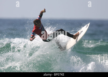 Franzose Marc Lacomare, Relenless Boardmasters Surfwettbewerb, Newquay, Cornwall, 8. August gewonnen. Stockfoto