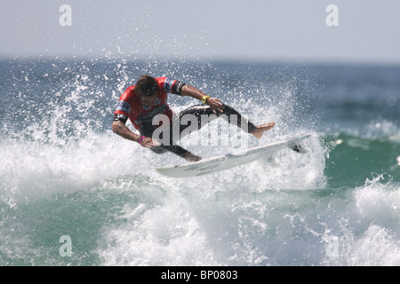 Franzose Marc Lacomare, Relenless Boardmasters Surfwettbewerb, Newquay, Cornwall, 8. August gewonnen. Stockfoto