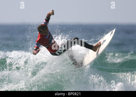 Franzose Marc Lacomare, Relenless Boardmasters Surfwettbewerb, Newquay, Cornwall, 8. August gewonnen. Stockfoto