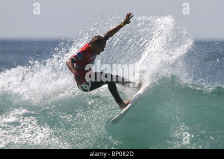 Franzose Marc Lacomare, Relenless Boardmasters Surfwettbewerb, Newquay, Cornwall, 8. August gewonnen. Stockfoto