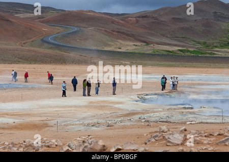 Hotspring Umbebung Namaskard, Nordosten von Island, geothermische Geysire- Stockfoto