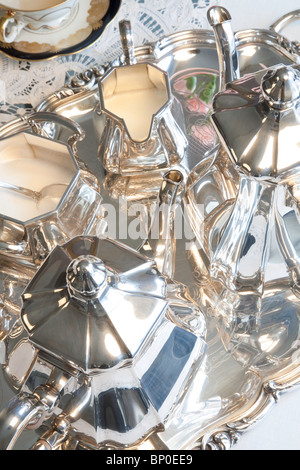 Formale Silber Tee- und Kaffeeservice Stockfoto