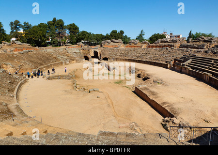 Merida, Provinz Badajoz, Spanien. Das erste Jahrhundert v. Chr. römische Amphitheater. Stockfoto