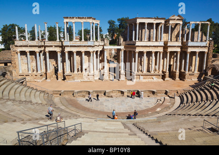 Merida, Provinz Badajoz, Spanien. Das römische Theater, in dem ersten Jahrhundert v. Chr. gebaut. Stockfoto