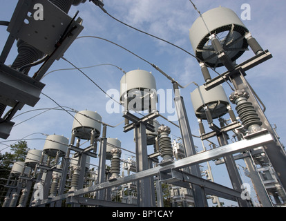 Detailaufnahmen auf eine elektrische Leistung Sub station Stockfoto