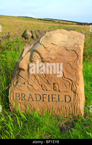 Stone Village Grenze Marker, Bradfield, Sheffield, Peak District National Park, South Yorkshire, England, UK. Stockfoto